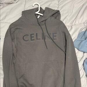 Celine Men's Charcoal Logo Crewneck Hoodie
